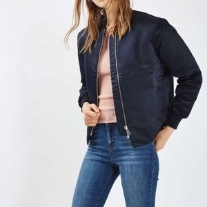 Navy satin Topshop "Sven" bomber jacket